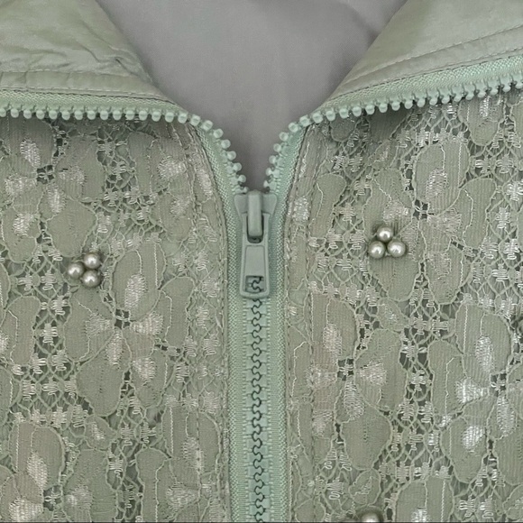 Vintage Y2K Maurada 100% Silk Beaded Lace Tracksuit Set XL Sage Jogger Jacket - Picture 12 of 16